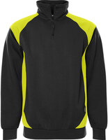 Fristads Sweater met korte rits 7048 Zwart/hi-vis geel
