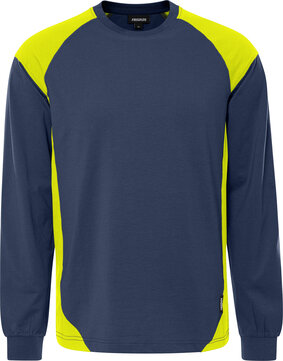 Fristads Heavy T-shirt lange mouw 7071 Marineblauw/hi-vis geel 