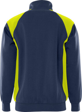 Fristads Sweater met korte rits 7048 Marineblauw/hi-vis geel
