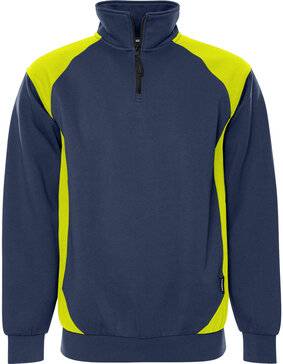 Fristads Sweater met korte rits 7048 Marineblauw/hi-vis geel