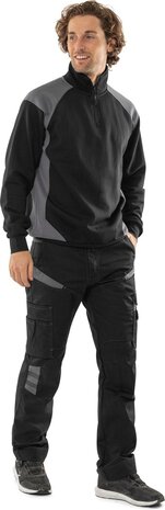 Fristads Sweater met korte rits 7048 Zwart/hi-vis geel