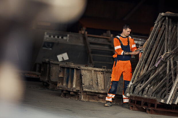 Fristads High vis green Amerikaanse overall stretch klasse 2 1031 Hi-vis oranje/marineblauw