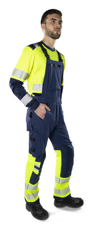 Fristads High vis green Amerikaanse overall stretch klasse 1 1032 Hi-vis geel/marineblauw