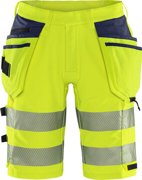 Fristads High vis green stretch korte broek klasse 2 2646 Hi-vis geel/marineblauw