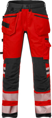 Fristads High vis werkbroek stretch klasse 2 2707 Hi-vis rood/zwart