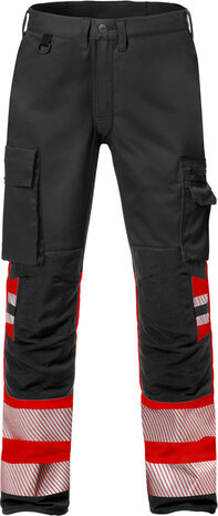 Fristads High vis broek stretch klasse 1 2705 Hi-vis rood/zwart