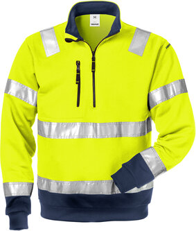 Fristads High vis sweatshirt met korte rits klasse 3 728 Hi-vis geel/marineblauw