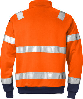 Fristads High vis sweatshirt met korte rits klasse 3 728 Hi-vis oranje/marineblauw