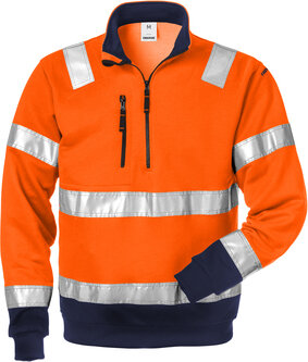 Fristads High vis sweatshirt met korte rits klasse 3 728 Hi-vis oranje/marineblauw