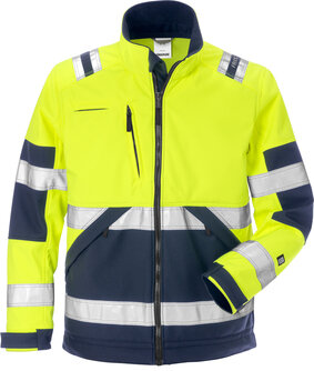 Fristads High vis softshelljack klasse 2 4083 Hi-vis geel/marineblauw