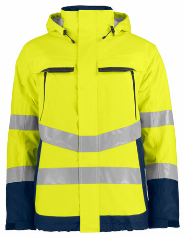 Projob 6441 gevoerde signalisatieregenjas Geel/Marine