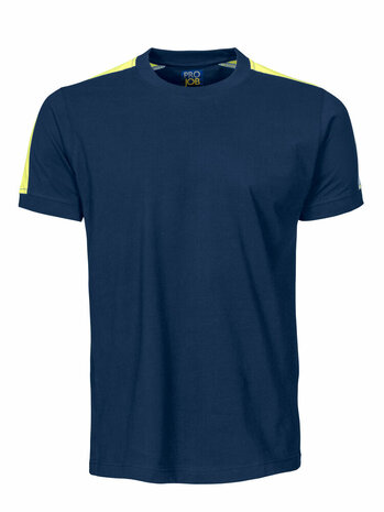 Projob 2019 T-shirt met fluo inzetstukken Marine/Geel